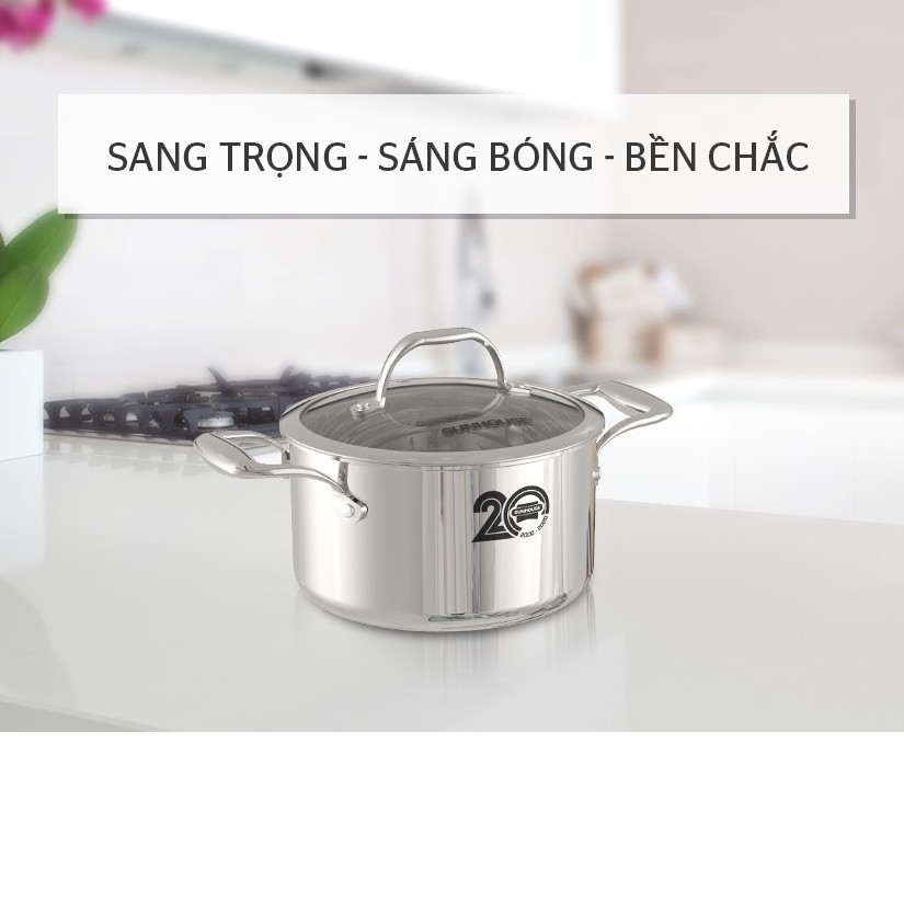 Nồi inox 304 đa lớp liền đáy cao cấp SUNHOUSE MAMA SHG2020-18-22-26cm - Hàng chính hãng