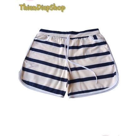 Quần đùi nữ viền kẻ sọc mặc tại nhà nhiều mẩu đẹp cho khách, quần short ngắn dây rút vãi thun cotton thoáng mát freeship