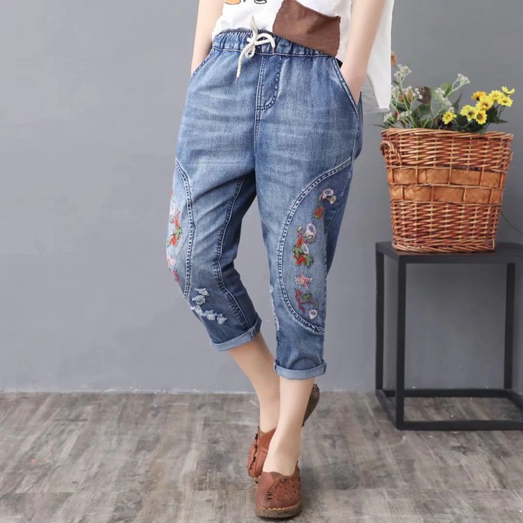 Quần jean bò bagy nữ lưng thun lửng 7 tất SIZE ĐẠI bigsize size M, L, XL, 2XL,3XL