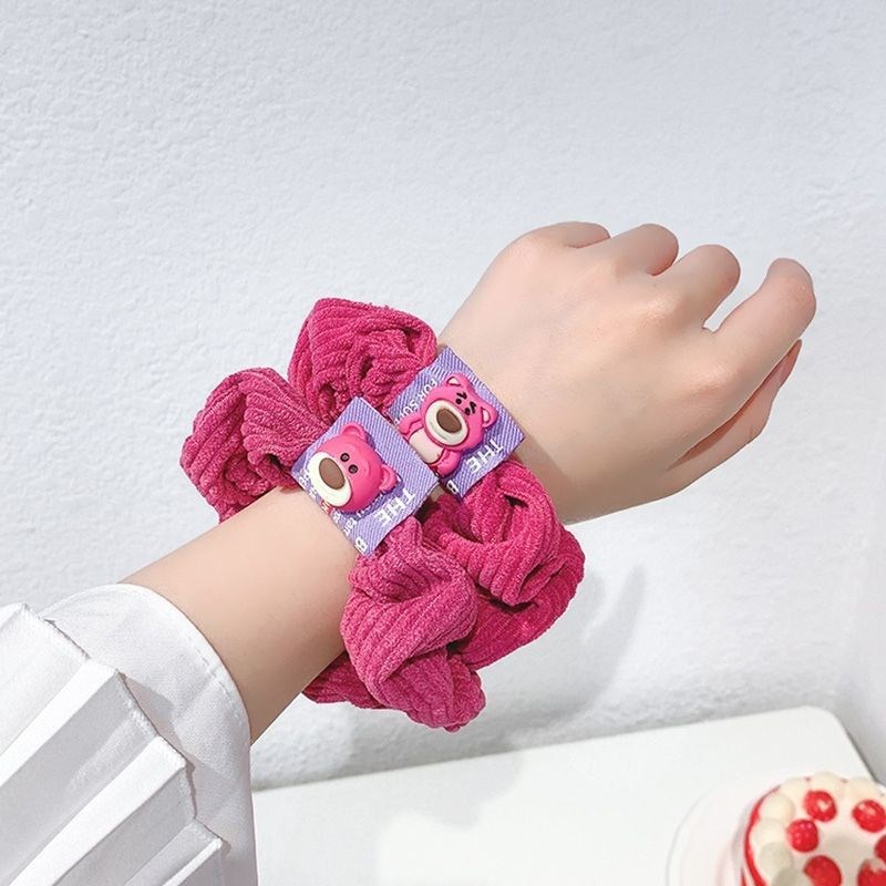 Dây cột tóc scrunchies vải len nhung họa tiết gấu mặt cười đáng yêu S14