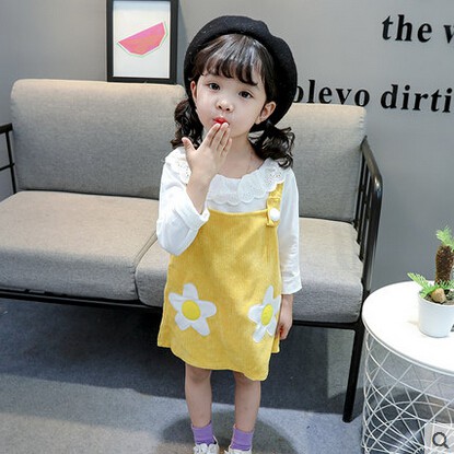 ☀ sunny ღ Set đầm hoa kèm yếm nhung xinh xắn cho bé gái