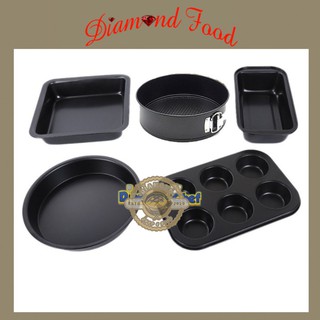 [Siêu Rẻ] Bộ 5 Khuôn/Khay/Làm Bánh Và Nướng Bánh Cao Cấp Chống Dính Màu Đen HOT HOT HOT