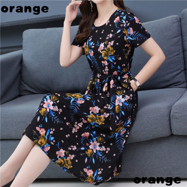 Đầm Cotton Lụa Dáng Rộng Tay Ngắn in Hình Móng Vuốt Cỡ Lớn Thời Trang Mùa Hè 2022 Cho Mẹ Trung Niên