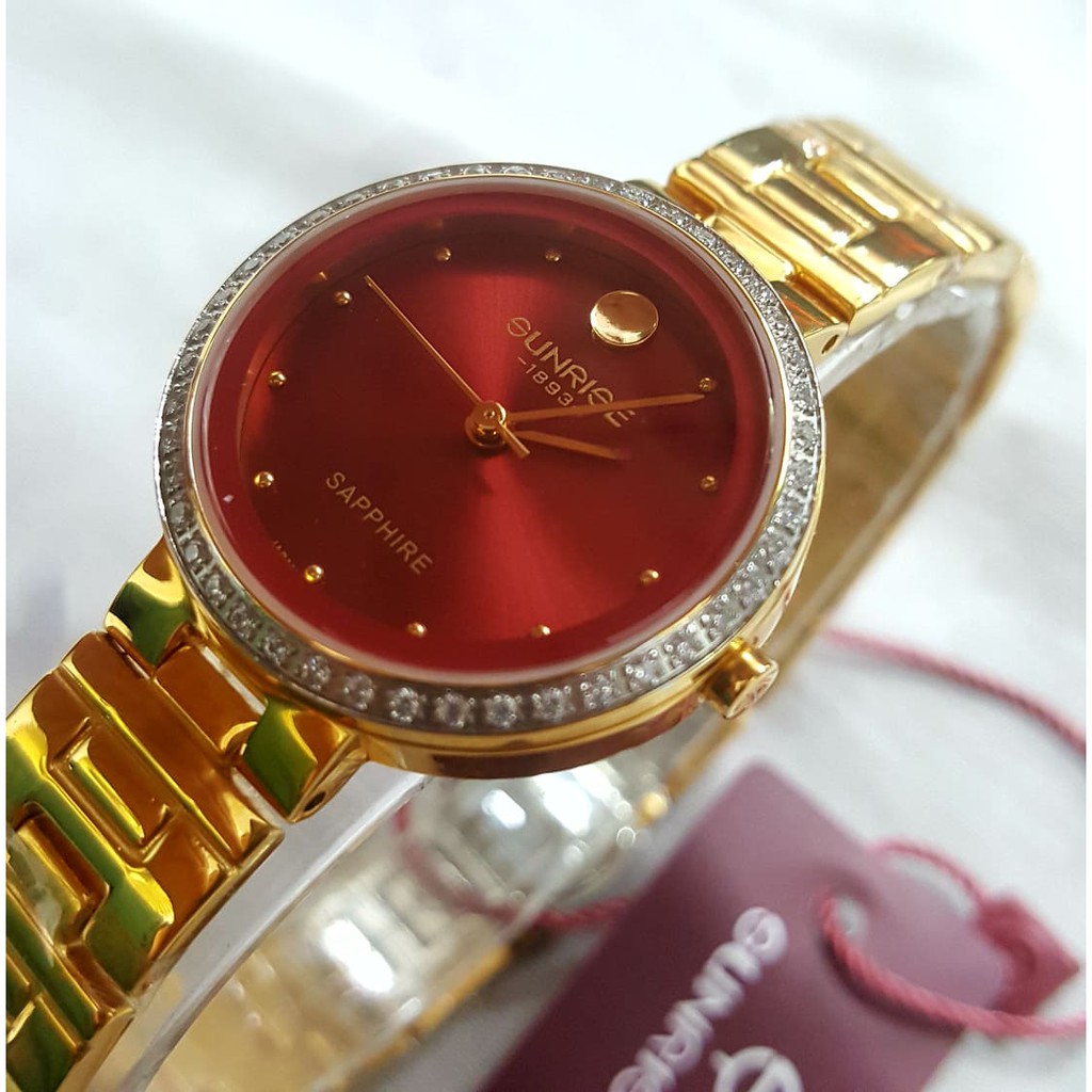 Đồng hồ Sunrise Nữ L9949AA-G-DD kính saphire chống trầy, Mặt đính đá Swa kết hợp dây