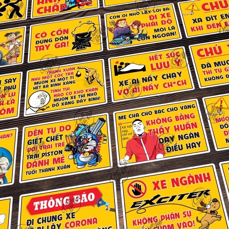 Combo 24 tem xe decal cảnh báo vui dán nón bảo hiểm , xe máy , vali ... mã số NT 24
