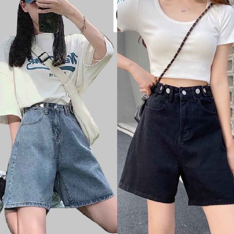 [Ảnh thật/Video]Quần ngố bò nút cài Quần short jean gài cúc ở eo phong cách trẻ trung