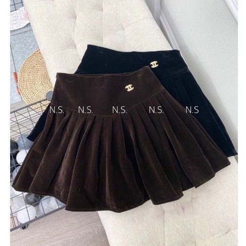 Chân váy nhung xếp ly X hàng QC