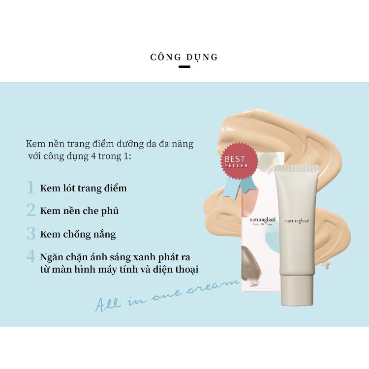 Kem nền hữu cơ naturaglacé Moist BB cream (02 - Màu da tự nhiên), chống nắng SPF43 PA+++, 27g