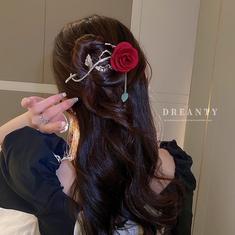 Kẹp Tóc Tua Rua Hình Hoa Hồng Phong Cách Hàn Quốc Thời Trang Cho Nữ
