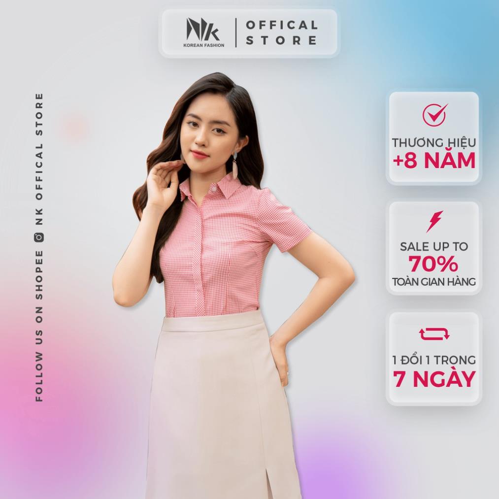 Áo Sơ Mi Nữ Công Sở Thiết Kế Họa Tiết Caro Đẹp Ngắn Tay Vải Hàn Cao Cấp Không Nhăn Nhàu NK FASHION NKSM2012010 !