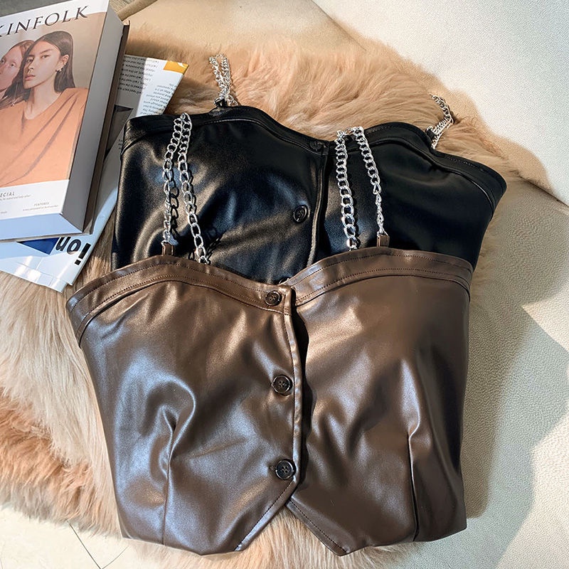 Áo khoác da màu cà phê thời trang xuân thu cá tính cho nữ