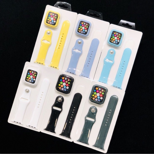 Combo dây apple watch cao su và ốp lưng silicon cùng màu
