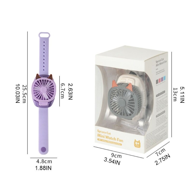Quạt Mini Đeo Cổ Tay Xoay 360 Độ Có Đèn LED Sạc Được