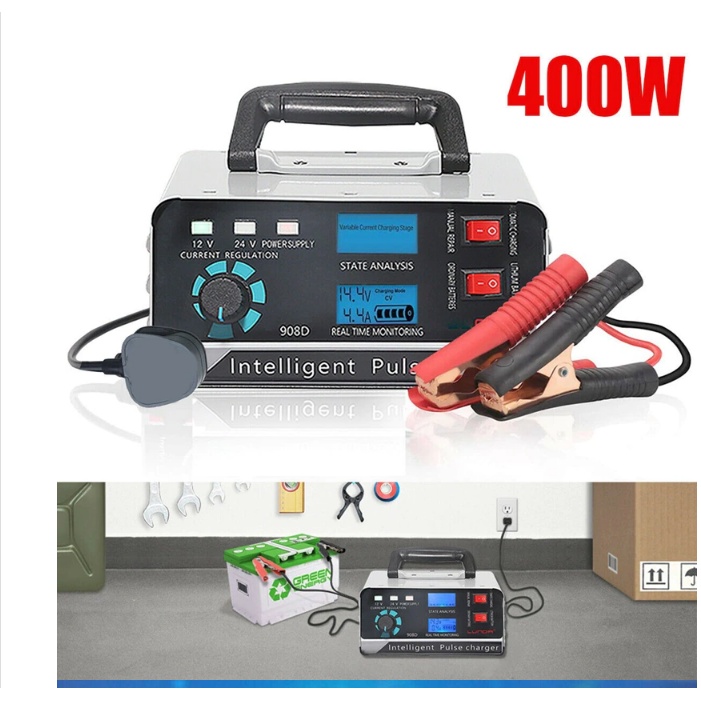 Bộ Sạc Ắc Quy Xe Máy Ô Tô 12V/24V Phiên Bản Cao Cấp 2Ah-400Ah-400W Tự Động  Sạc Xung Sửa Chữa-AJ 618A