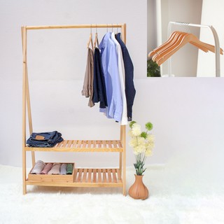 Combo 10 cái móc gỗ + 1 kệ chữ a 2 tầng treo quần áo bằng gỗ thông nhập khẩu châu âu