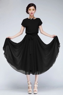 Đầm Maxi voan lụa 2 lớp cao cấp, tùng xoè, eo thun