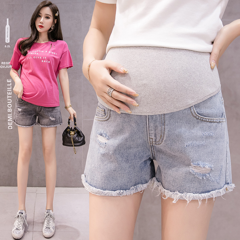 Quần Short Jeans Lưng Cao Mài Rách Thời Trang Cho Bà Bầu