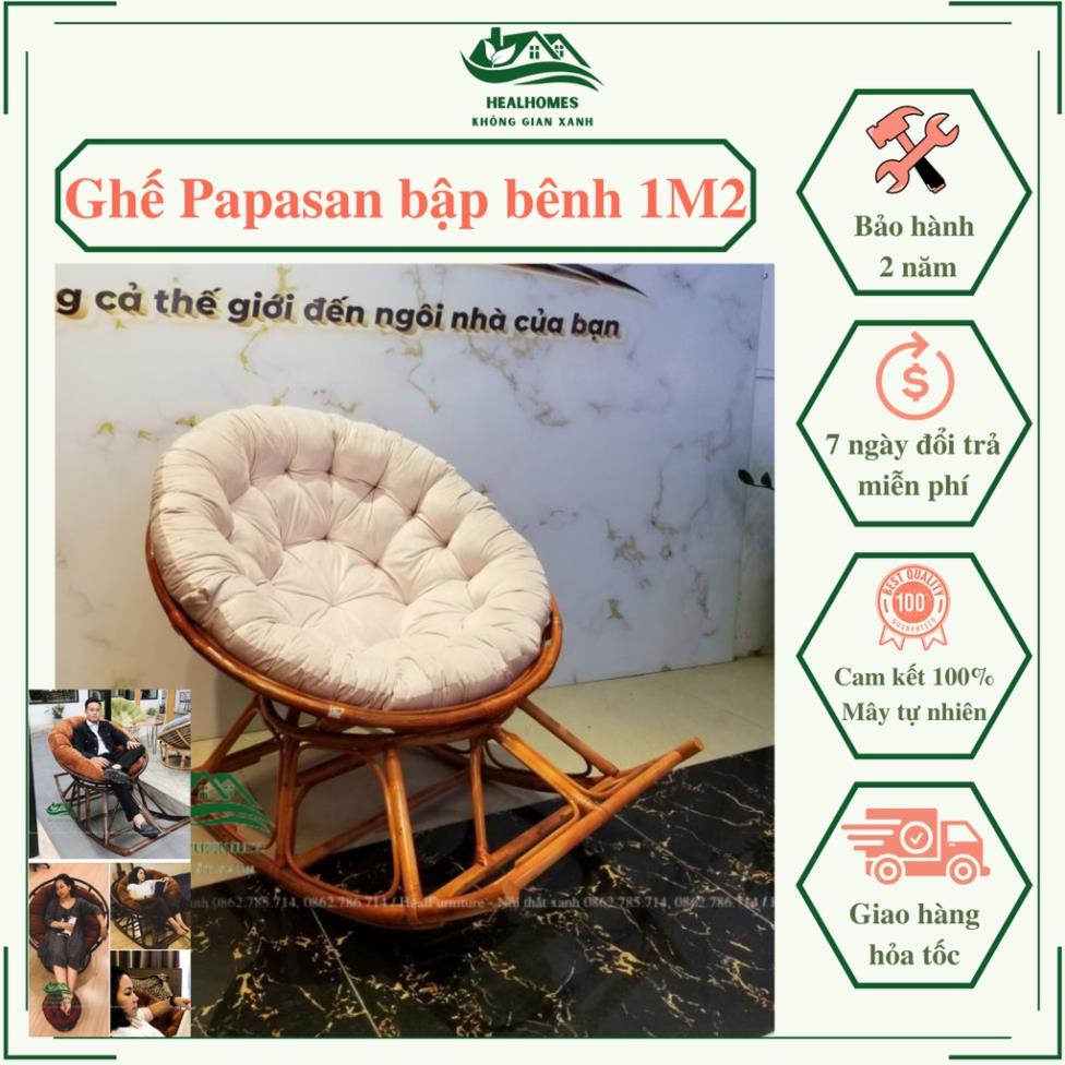 Ghế lười bập bênh thư giãn Papasan 1m2 mây phòng ngủ cho bé, decor ban công, trang trí phòng khách xem tivi / HealHomes