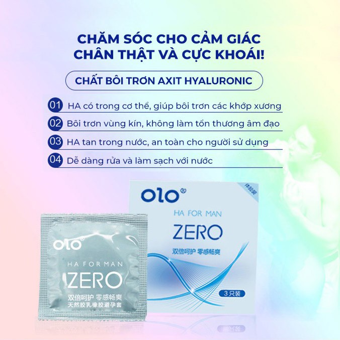 Bao cao su OLO Zero Ha For Man gấp đôi chất bôi trơn, siêu mỏng 0.01mm nội địa Trung 3 BCS