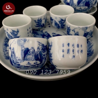 Chén trà men lam trúc lâm thất hiền - ly trà, chung trà nhỏ, ly đồ cổ