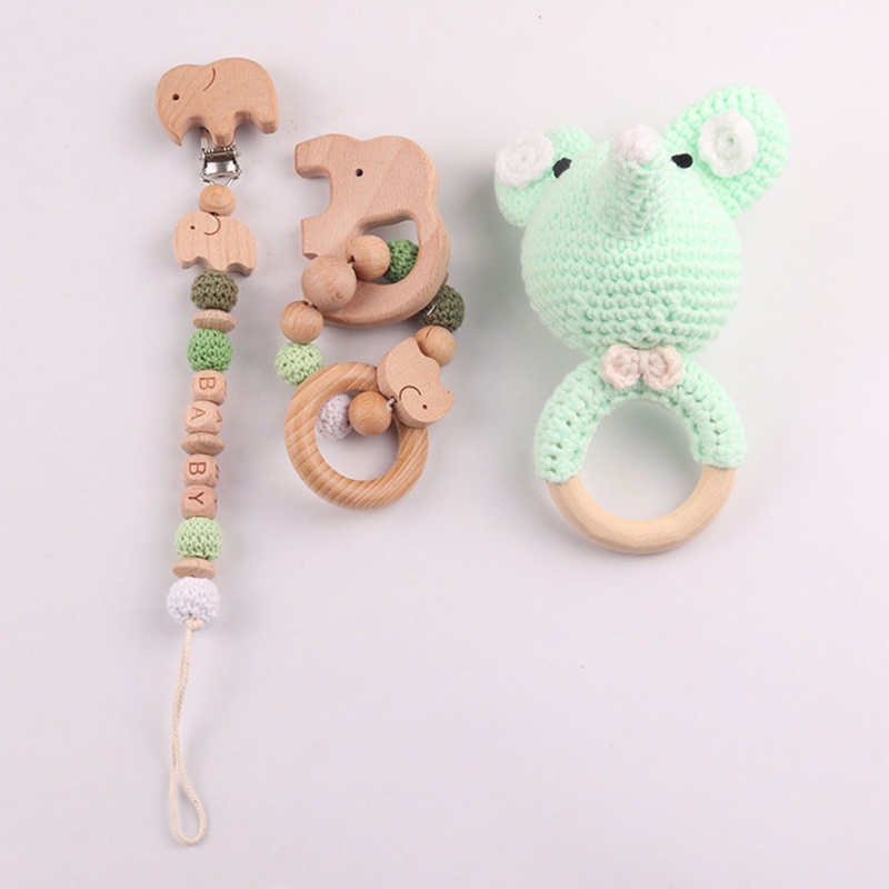 Set 3 Đồ Chơi Vòng Tay Lục Lạc Lục Lạc Gỗ Kẹp Núm Vú Giả Không BPA Cho Bé Mọc Răng
