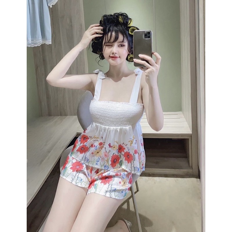 BỘ LỤA 2 DÂY ĐÙI SAKURA TRẮNG XINH