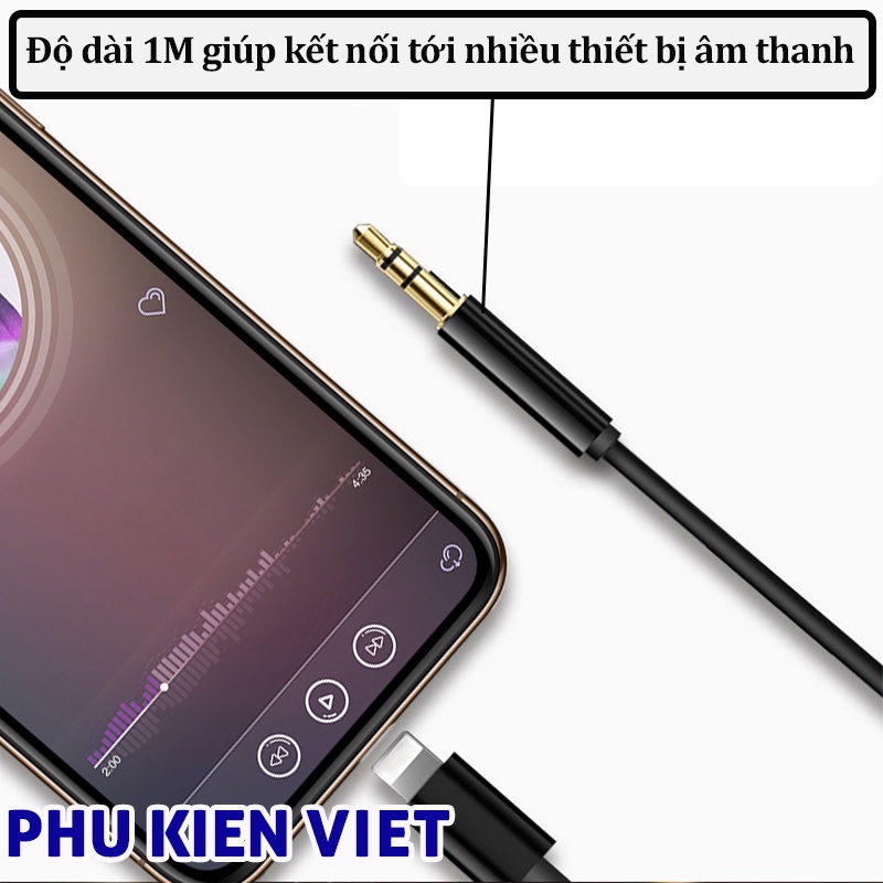 Dây Kết Nối iphone Ra Loa 1 Đầu Lightning Và 1 Cổng tròn 3.5 chính hãng AUX Bảo hành 6 tháng - Phụ Kiện Việt