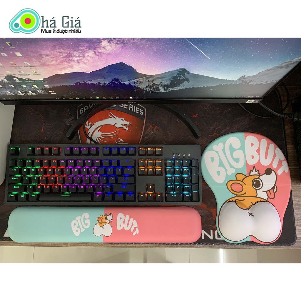 COmbo Bộ Lót Chuột 3D và Đệm Kê Tay Bàn Phím Chống Mỏi Cổ Tay Công Thái Học Bull Dog Big Face - Mouse Pad Silicone Cute