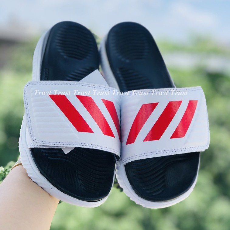Dép Alphabounce adidas ♥️FREESHIP +hộp♥️ quai ngang nam nữ màu trắng 3 sọc đỏ chất xịn 1-1