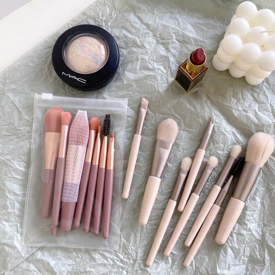 【Stock】Fairy Sister🌸 8pcs/set Morandi color Makeup Brush Set Eyeshadow Brush Foundation Brush Loose Powder High Gloss Blush Brush Set Mini Travel Makeup Brush Set