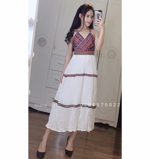 Váy hai dây thổ cẩm maxi