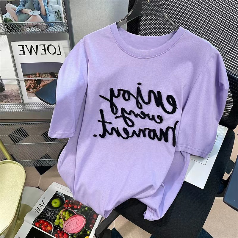 Áo thun ZHELIHANGFEI ngắn tay dáng rộng thêu chữ cá tính thời trang dành cho nữ