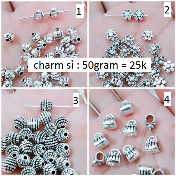 Charm giả bạc xỏ - lùa sỉ : 50 gram = 25k / 1 gói [ chuyên sỉ charm các loại giá sỉ rẻ nhất ]