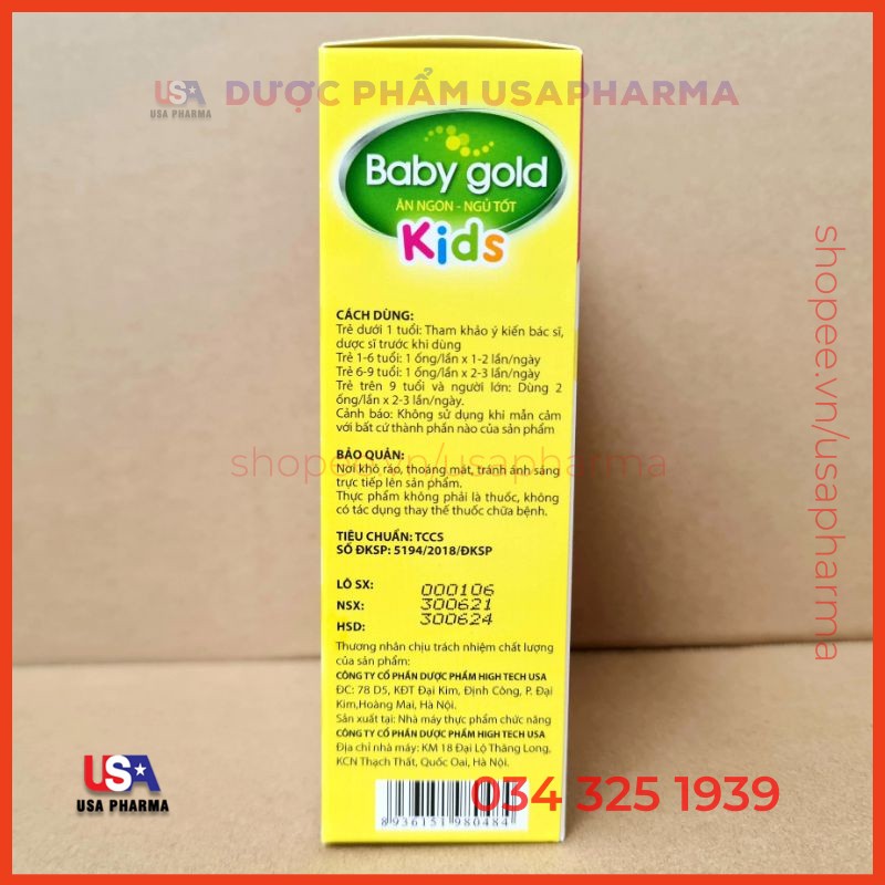 SIRO BABY GOLD KIDS giúp bé ăn ngon ngủ tốt bé thông minh - Hộp 20 ống