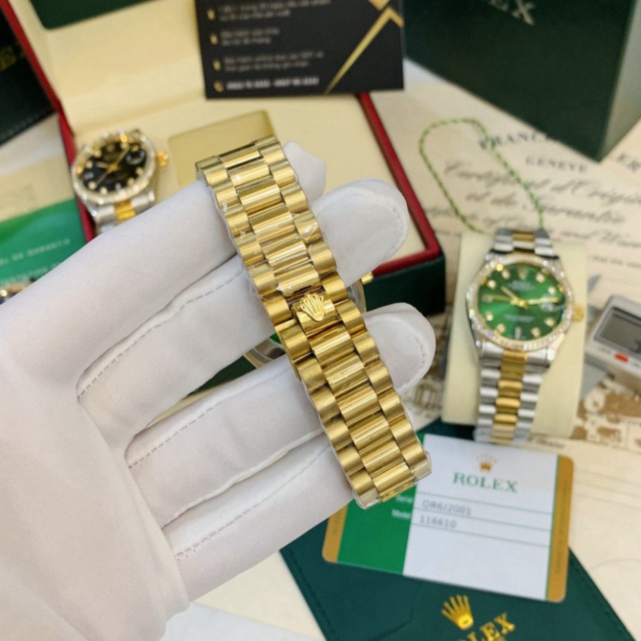 [Fullboxx 1:1] Đồng hồ nam Rolex - viền đá dây kim loại chống nước - DH501 Shop404