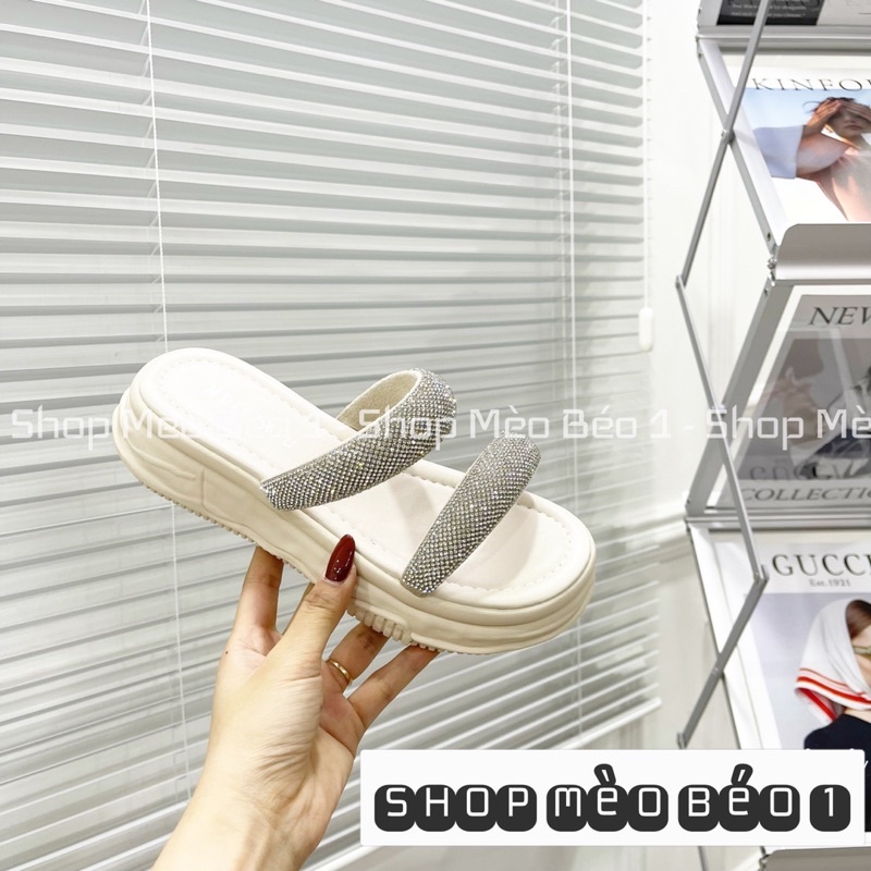 Dép hai quai đá ngang đế cao fullbox hàng quảng châu cao cấp
