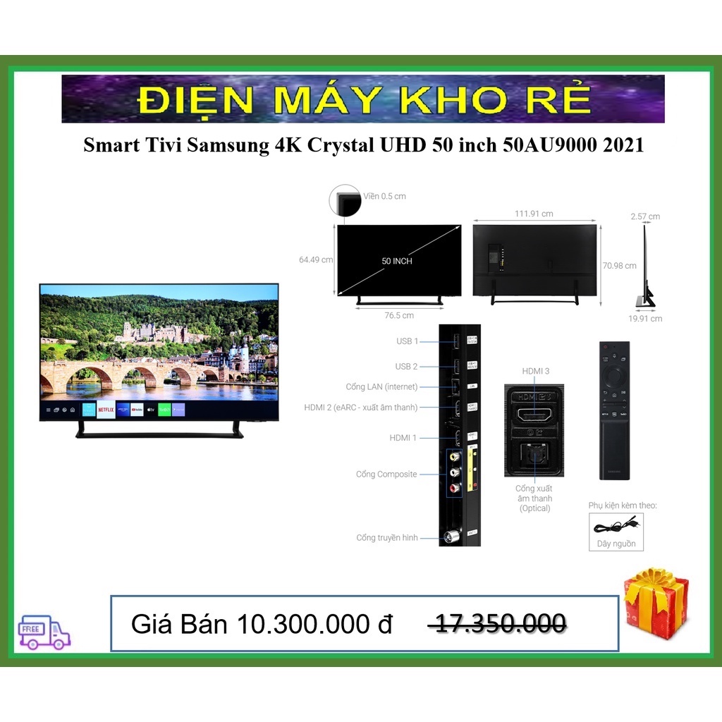 Smart Tivi Samsung 4K Crystal UHD 50 inch 50AU9000 2021 – dienmaykhore