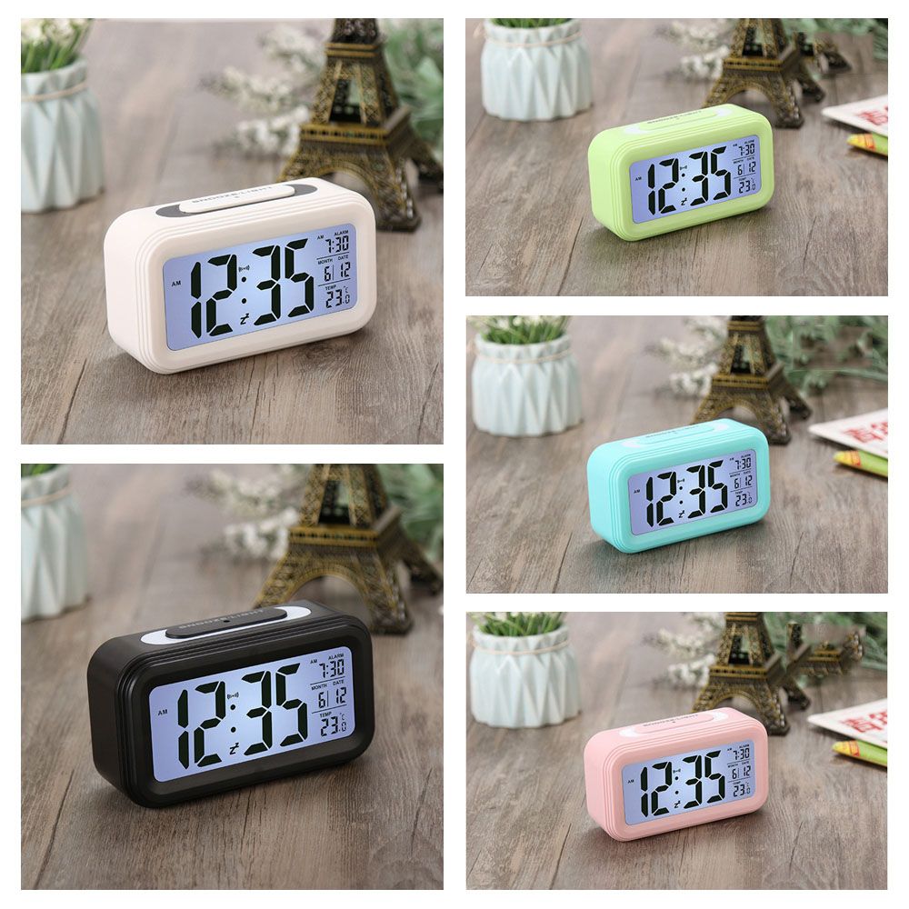 Đồng Hồ Báo Thức Màn Hình Lcd Kỹ Thuật Số Cảm Biến Nhiệt Độ Có Đèn Nền Nhiều Màu Thời Trang Trang Trí Nhà Cửa / Bàn Học Cho Bé