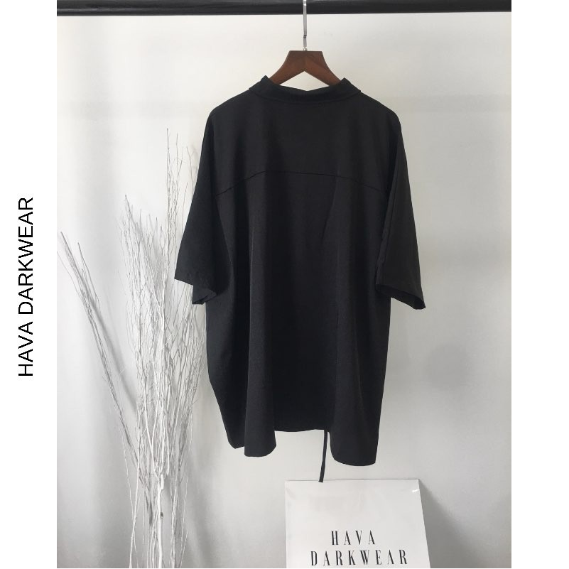 Áo sơ mi HavaDarkwear màu đen tay lỡ chất kate form suông rộng cá tính ASM16