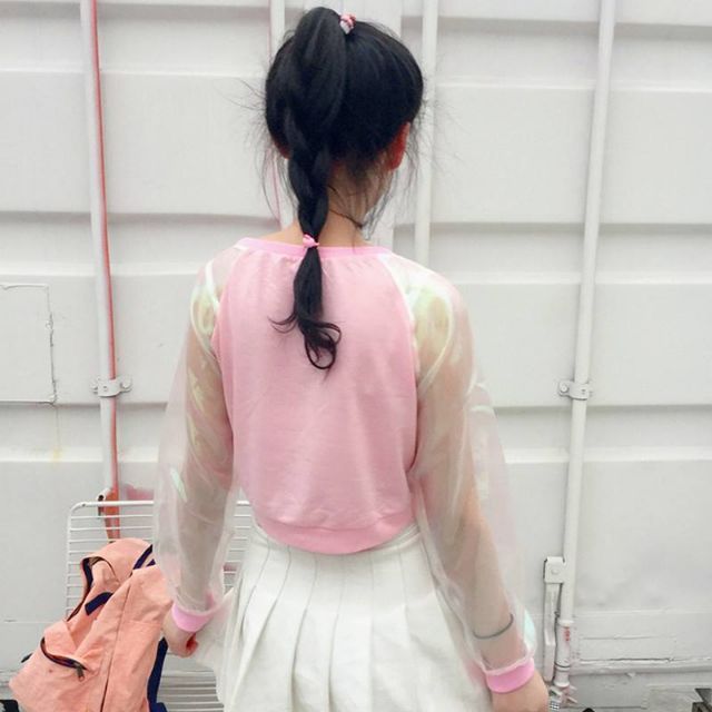 Hàng Sẵn_ Áo Croptop tay phối lụa phong cách Hàn