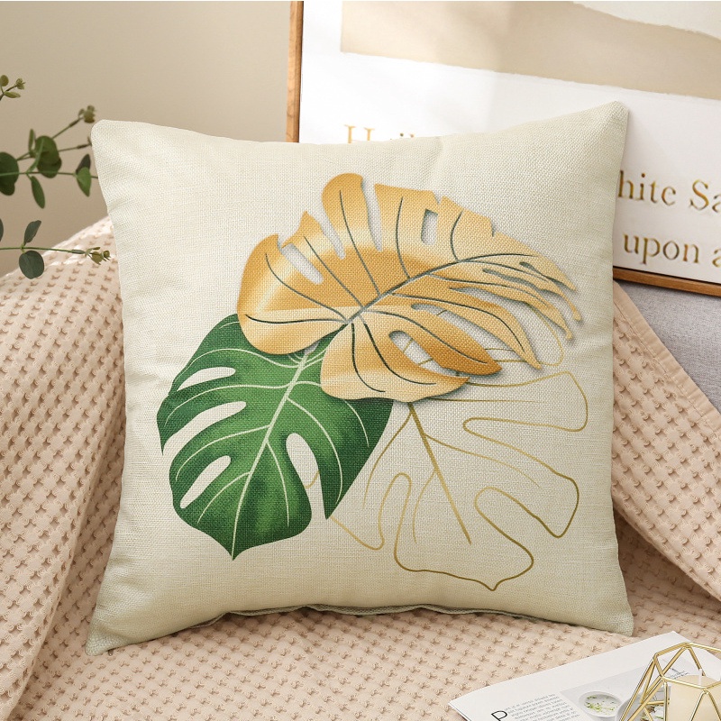 Gối tựa lưng sofa, in hình lá Vỏ gối trang trí vuông 45x45, sang trọng cao cấp