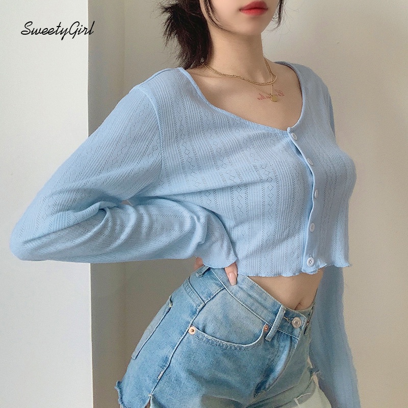 Áo croptop dài tay cổ chữ V gợi cảm cho nữ