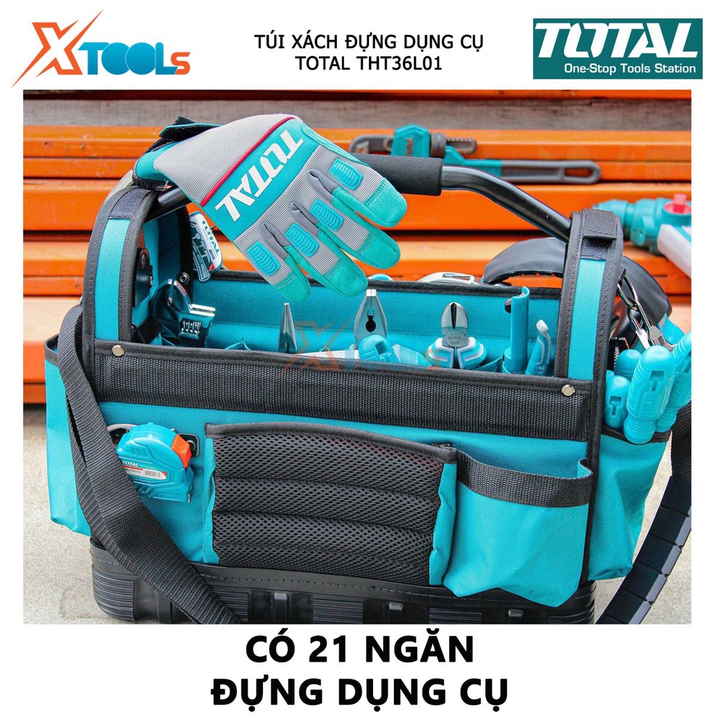 Giỏ đựng đồ nghề TOTAL THT36L01 | Túi đựng công cụ kích thước 16 inch túi đựng dụng cụ 21 ngăn chất liệu polyester 600D