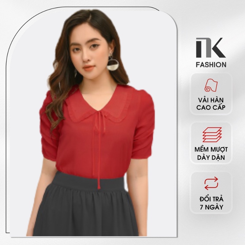Áo Sơ Mi Nữ Công Sở NK FASHION Sơ Mi Cổ Sen Tay Nhún, Chất Liệu Tơ Hàn Mềm Mịn, Thoải Mái NKSM2103005