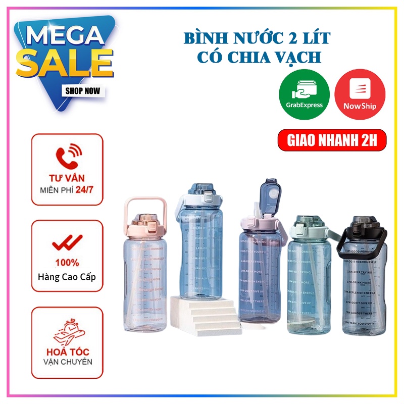 Bình Đựng Nước 2L Dễ Thương Có Vạch Báo Giờ Uống Nước