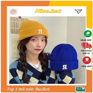 Mũ len chữ R phong cách Hàn Quốc Ulzzang form nam nữ cá tính nhiều màu - L15