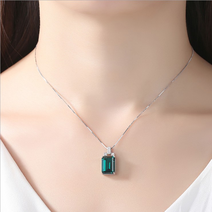 Dây Chuyền Bạc Nữ S925 Đá Màu Xanh Lục M-1456 Bảo Ngọc Jewelry