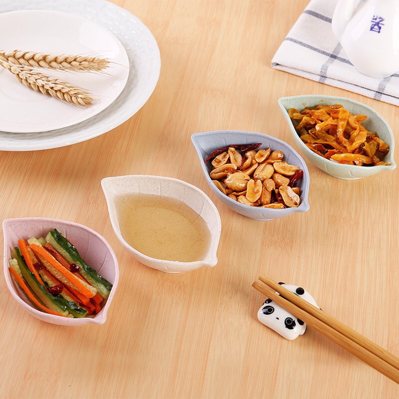 Chén đựng gia vị, nước chấm lúa mì hình chiếc lá - Chén chấm lúa mạch  chiếc lá màu sắc dễ thương