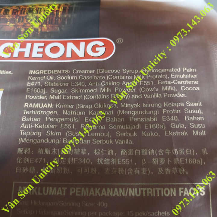 Gói nhỏ thức uống Chocolate (Socola) Aik Cheong 40g