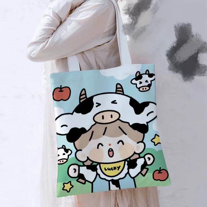 [ CÓ ẢNH THẬT] Túi Canvas Cỡ Lớn Thời Trang Ulzzang Hàn Quốc Học Sinh Sinh Viên Đi Học , Đi Chơi. Họa tiết hoạt hình